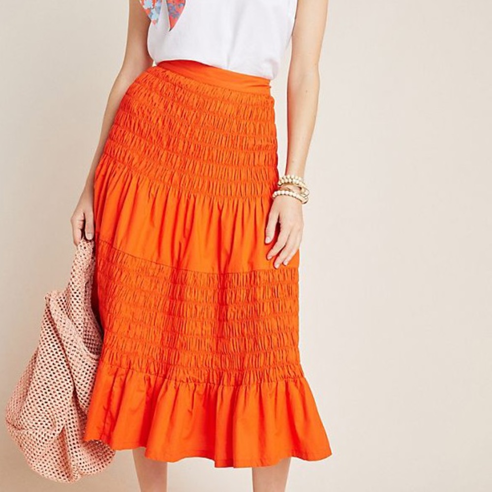 Anthropologie Under the Sun Smocked Midi Skirt